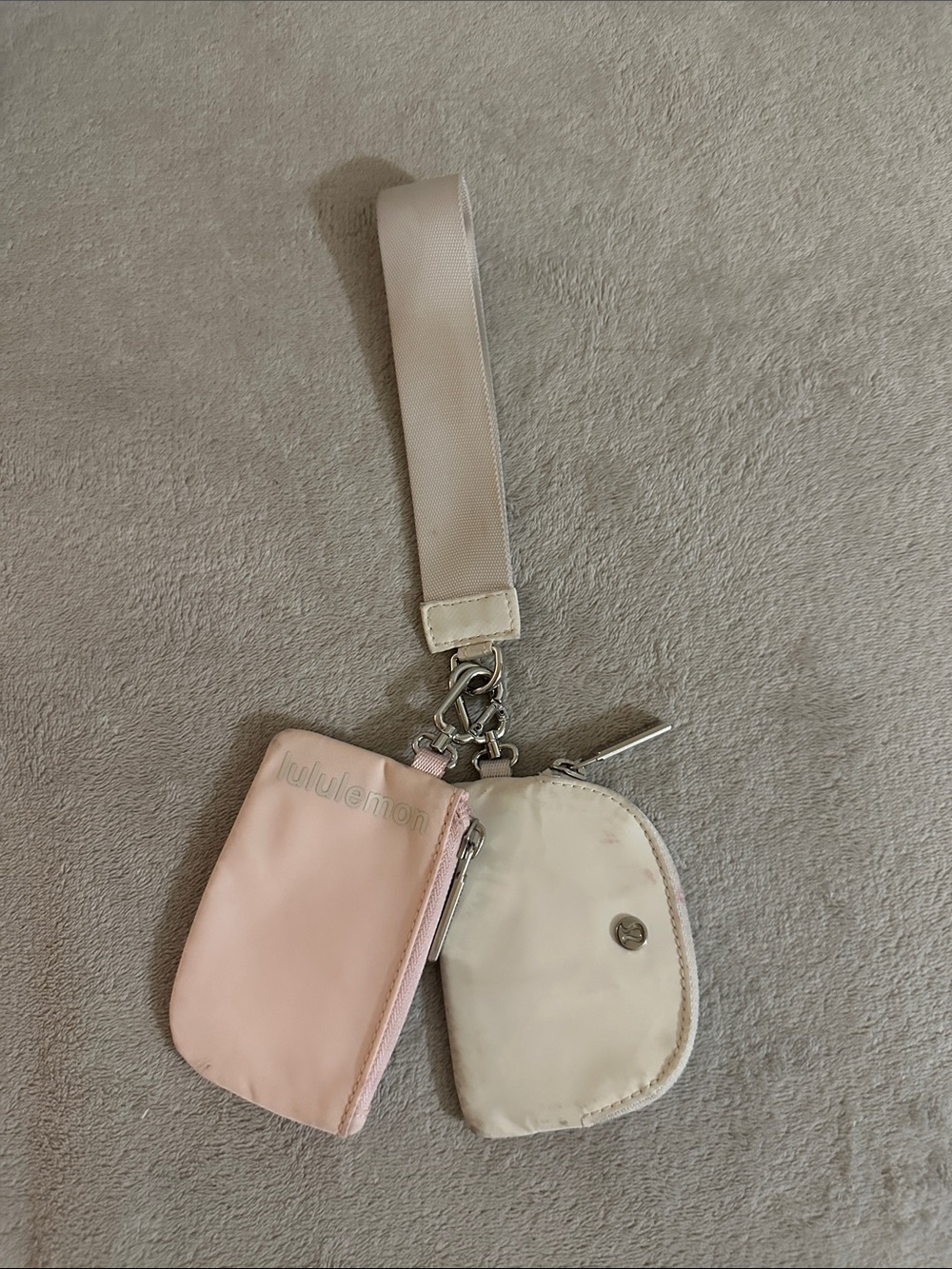 Lululemon Pink & Cream Wristlet Key Pouch Duo